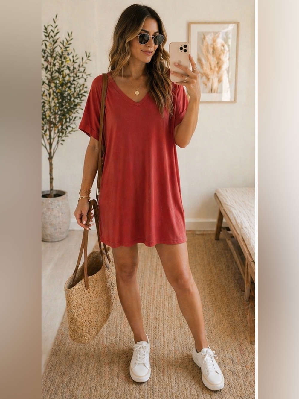Piko Rust Oversized Shirt Dress
Large Boxy Tunic Soft Knit Relaxed Fitting